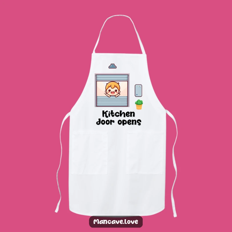Funny Cheerful Garage Door Apron: Happy Opening Entrance Kitchen Gift