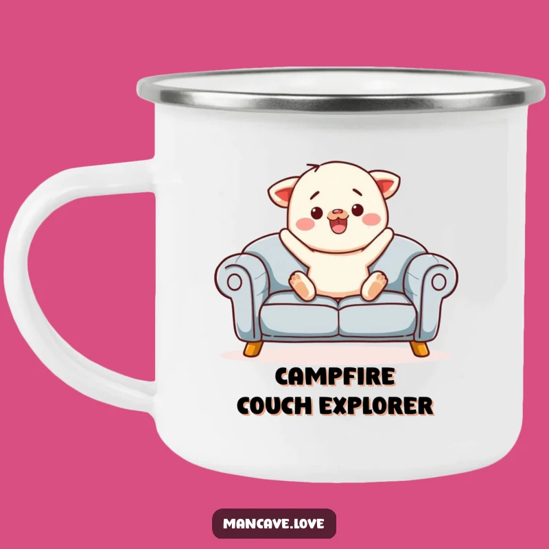 Funny Sofa Jump Camping Mug: Cozy Outdoor Relaxation, Gift Idea