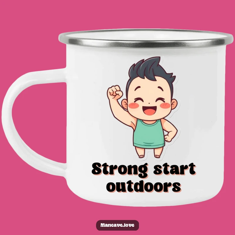Funny Flexing Character Camping Mug: Durable Bicep Design, Perfect Outdoor Gift