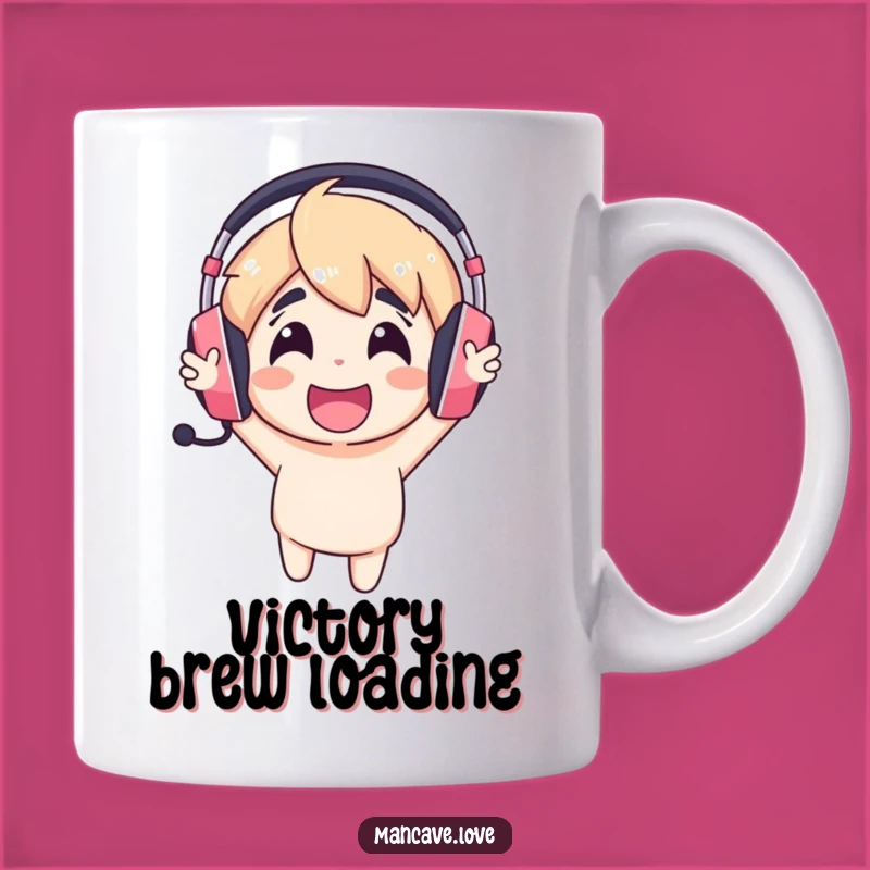 Funny Gaming Headset Mug: Cheerful Character Victory, Perfect Gamer Gift