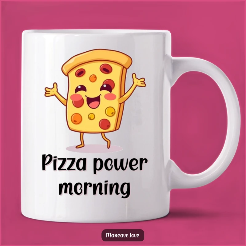 Funny Pizza Dance Mug: Smiling Character Joy, Perfect Foodie Gift