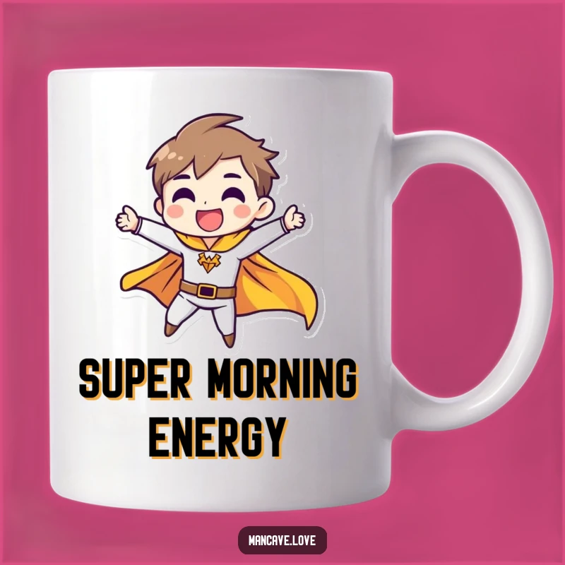 Funny Heroic Pose Mug: Fluttering Cape Design, Perfect Gift for Everyday Heroes
