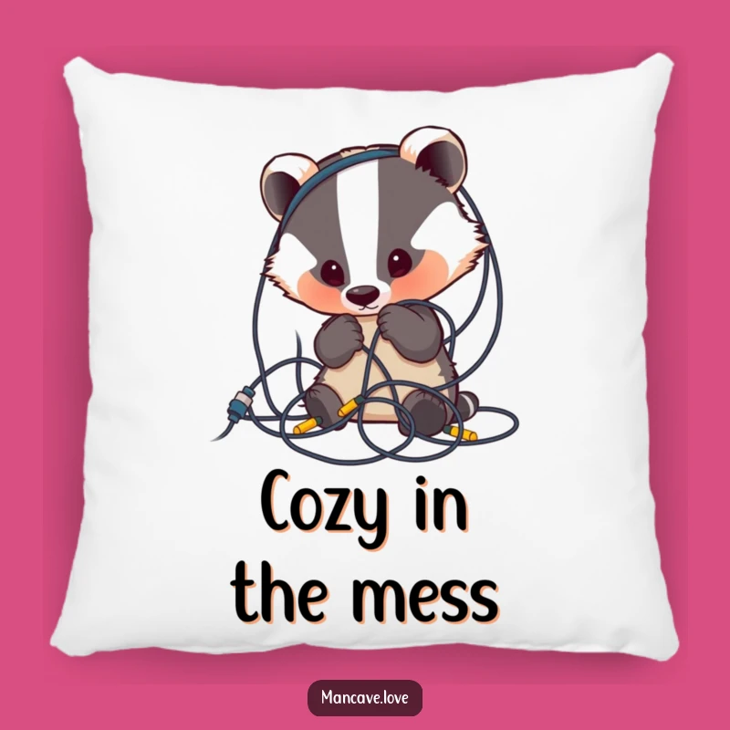 Funny Badger Wire Mess Pillow: Comfy Character, Perfect Humorous Gift for Relaxation