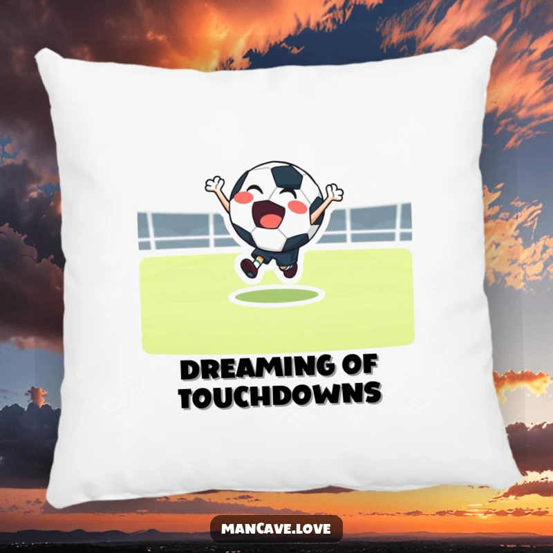 Funny football bounce pillow with a joyful character bouncing excitedly, perfect for adding sporty comfort.