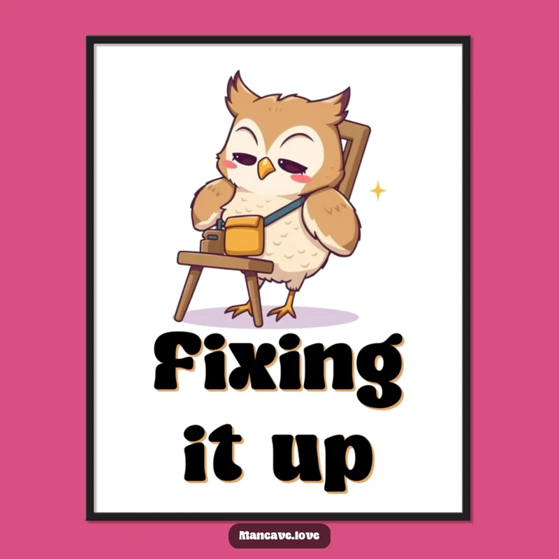Funny Owl Digital Art: Cute Owl Tool Belt Fixer, Downloadable Humorous Gift for Instant Decor