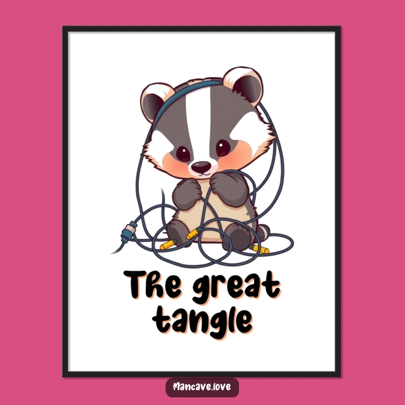 Funny Badger Wire Mess Digital Art: Curious Character, Downloadable Humorous Gift