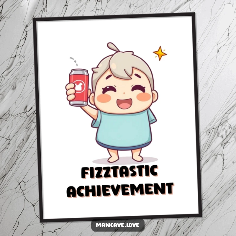 Funny Digital Art: A cheerful character raising a soda can in a triumphant toast, symbolizing joy and celebration.