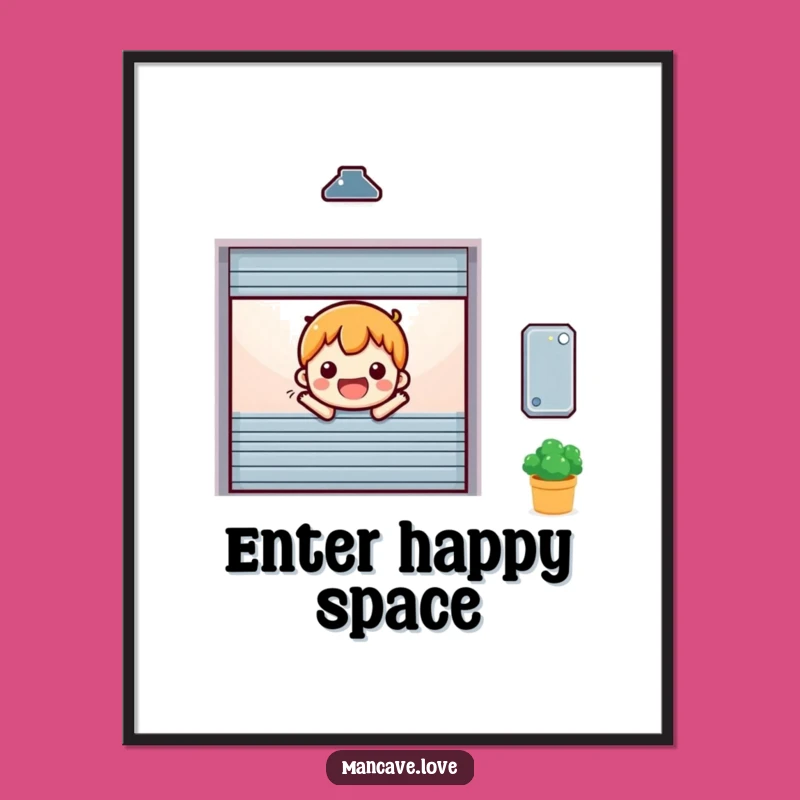 Funny Cheerful Garage Door Digital Print: Happy Opening Entrance Art Gift