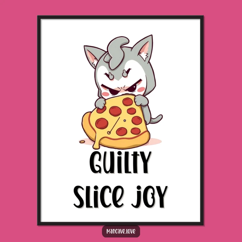Funny Mischievous Pizza Digital Art - Sneaky Printable, Instant Funny Gift for Foodie Decor