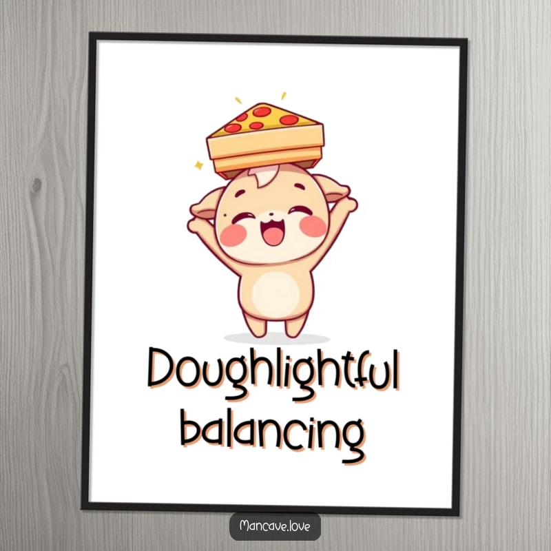 Funny Digital Art: A delighted character playfully balancing a pizza box on its head, symbolizing a love for pizza.