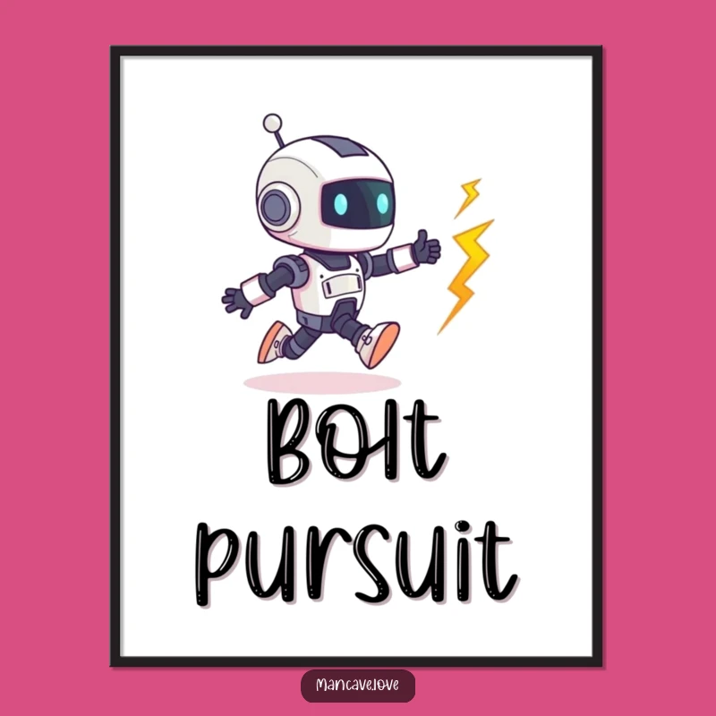 Funny Robot Bolt Chase Digital Art: Playful Character, Downloadable Humorous Gift