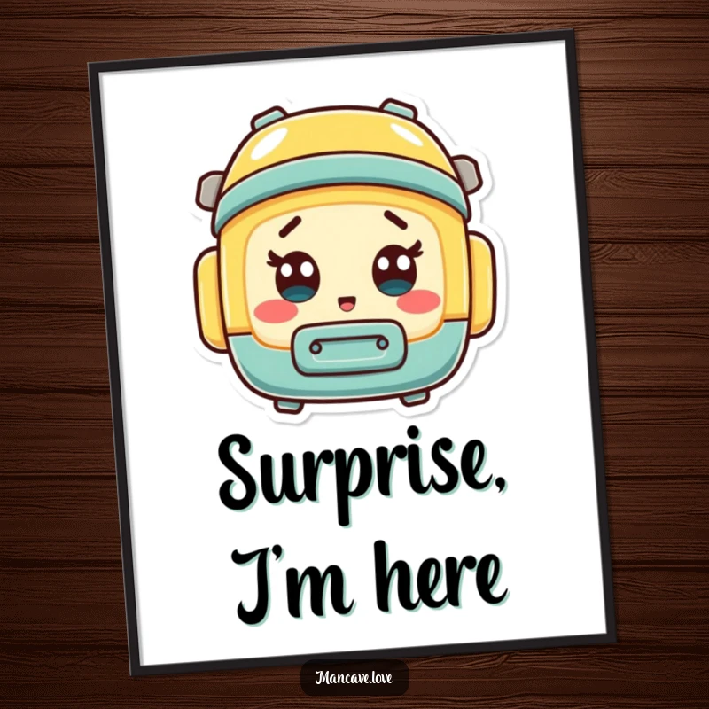 Funny mini toolbox character with a surprised expression, available as a high-resolution digital art print.