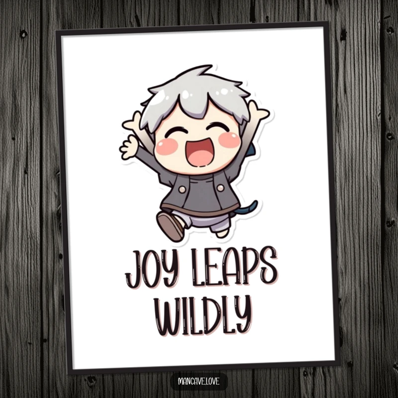 Funny Digital Art: An excited character performing an energetic jump, radiating pure happiness and fun, a downloadable funny gift.