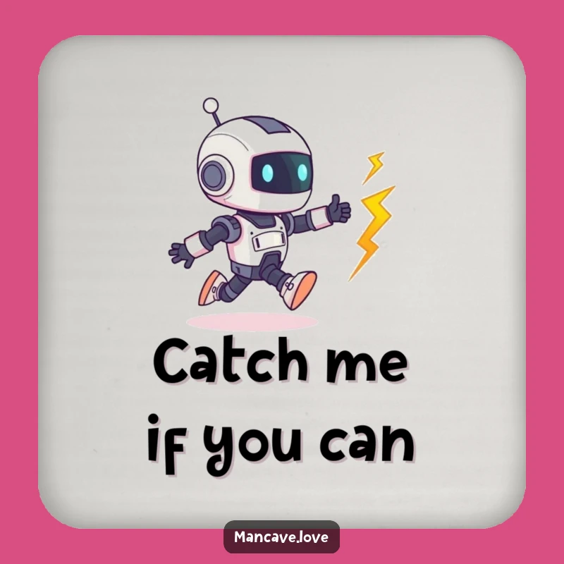 Funny Robot Bolt Chase Drink Coaster: Playful Protection, Perfect Humorous Gift