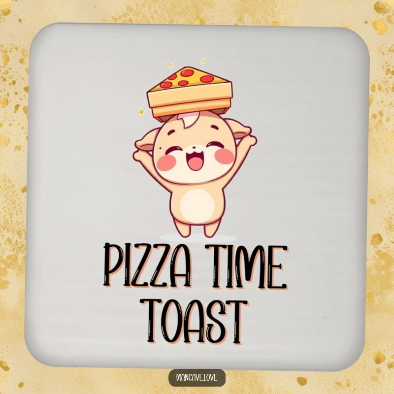 Funny Coaster: A delighted character balancing a pizza box on its head, adding a humorous pizza touch to drink protection.