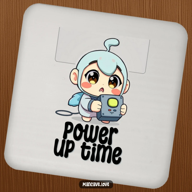 Funny Coaster: A surprised character wide-eyed, holding a TV remote, adding a fun, relatable touch to drink protection.