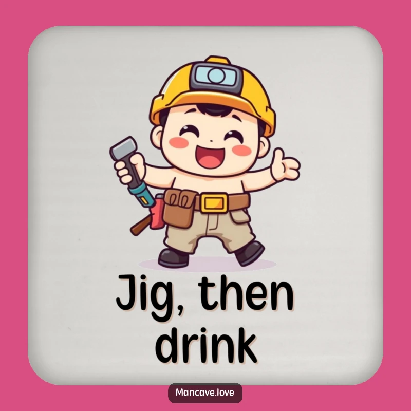 Funny Toolbelt Jig Coaster: Happy Handyman Dancing Drink Protector Gift