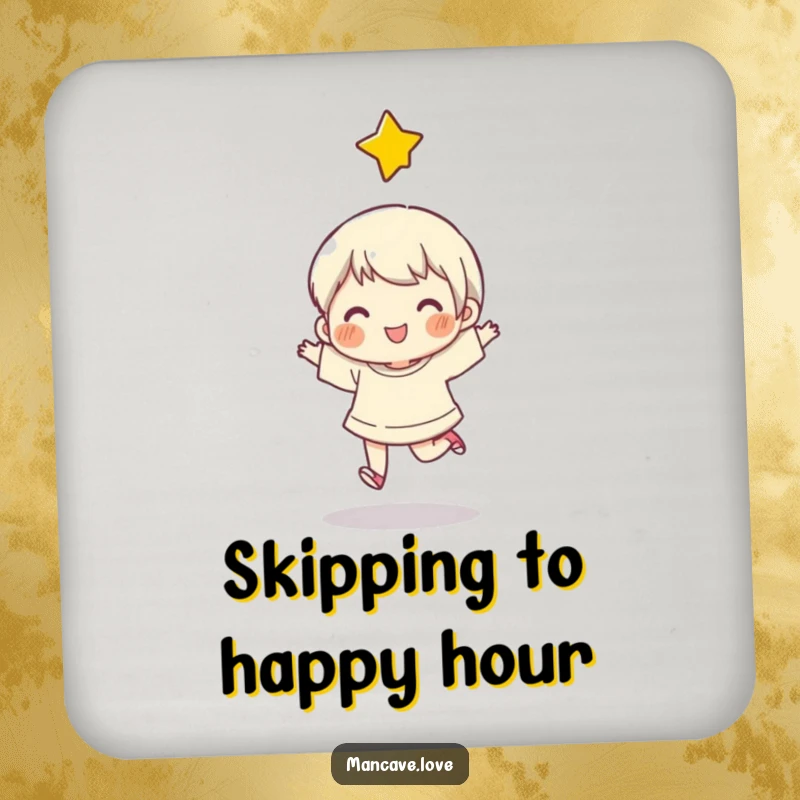 Funny Drink Coaster featuring a character's happy skip and a star, adding a touch of playful joy to drink service.