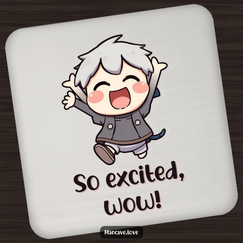 Funny Coaster: A character excitedly jumping, adding humor and protection to your table, a charming funny gift.