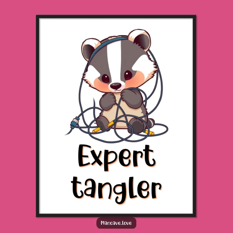Funny Badger Wire Mess Poster: Curious Wall Art, Perfect Humorous Gift for Decor