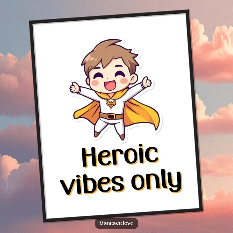 Funny poster art of a character in a heroic pose with a cape fluttering, adding motivational humor and visual flair.