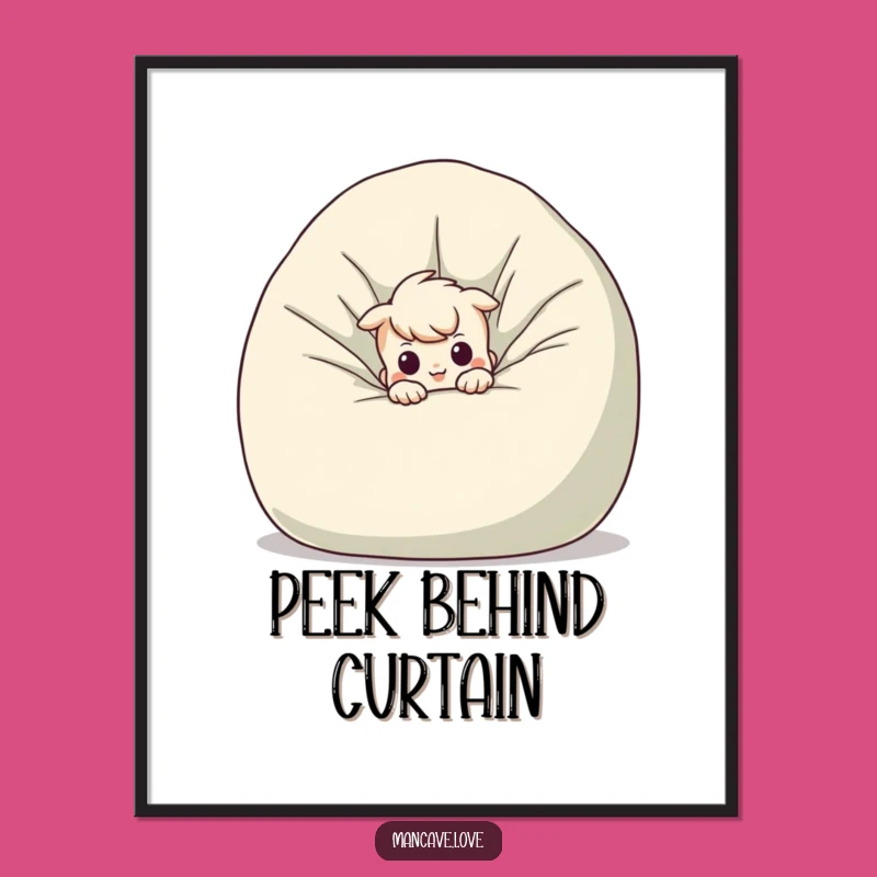 Funny Mischievous Character Beanbag Poster: Peek-a-Boo Wall Art Gift