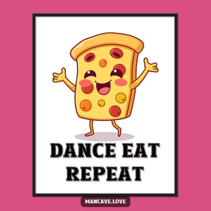 Funny Pizza Dance Poster: Joyful Character Art, Foodie Decor