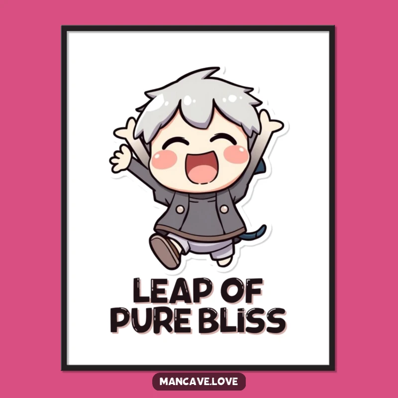 Funny Poster: Excited Character Jumping with Pure Uncontainable Enthusiasm