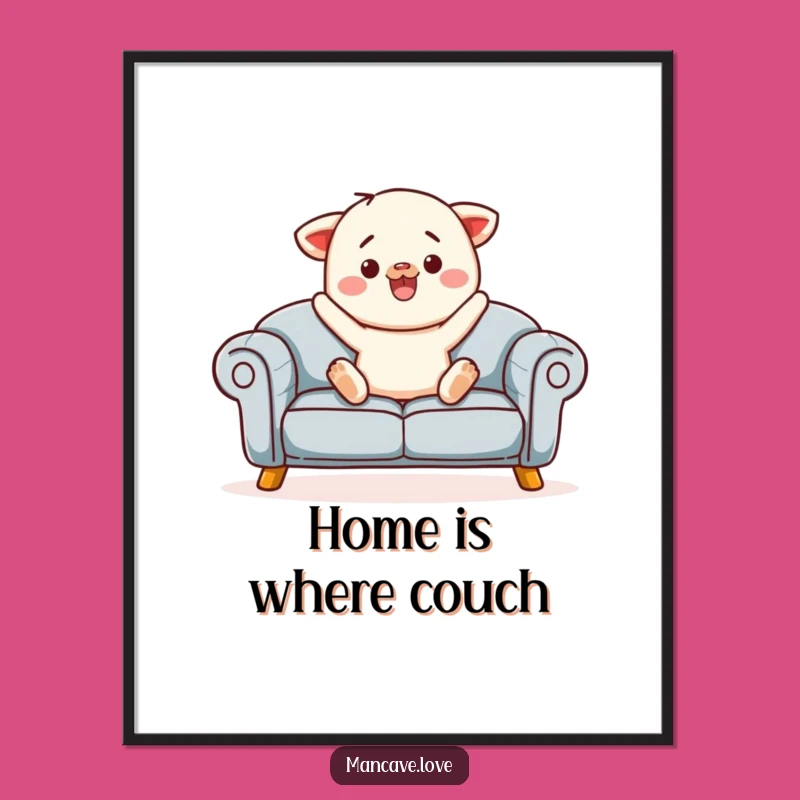 Funny Sofa Jump Poster: Cozy Character Art, Relaxing Decor