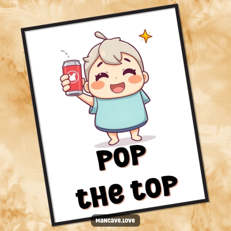 Funny Poster: A cheerful character holding a soda can aloft in a celebratory toast, exuding happiness and good cheer.