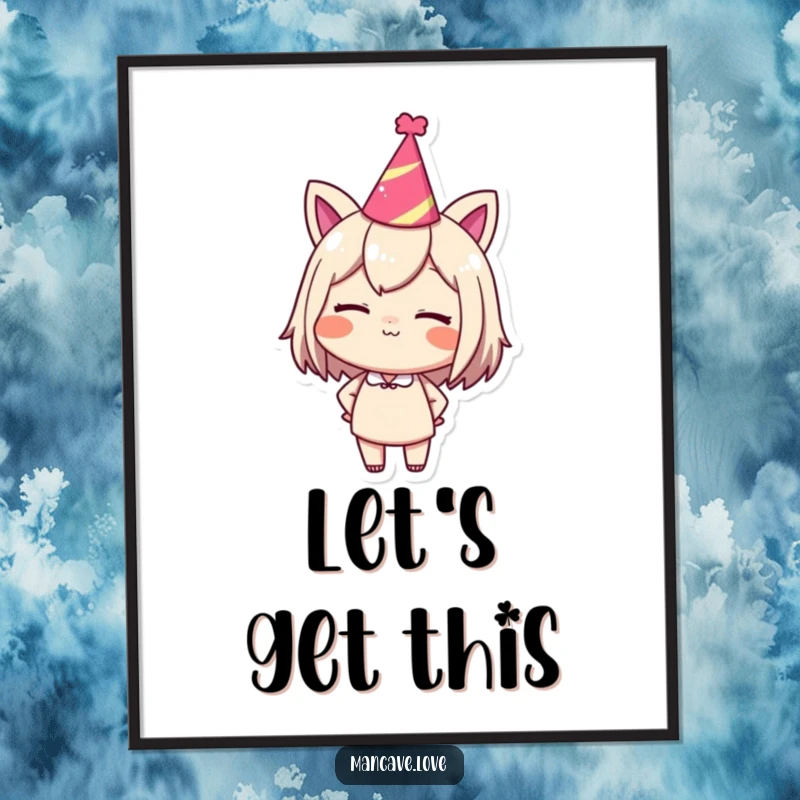 Funny poster of a character in a party hat, confidently winking, adding a festive and humorous touch to decor.