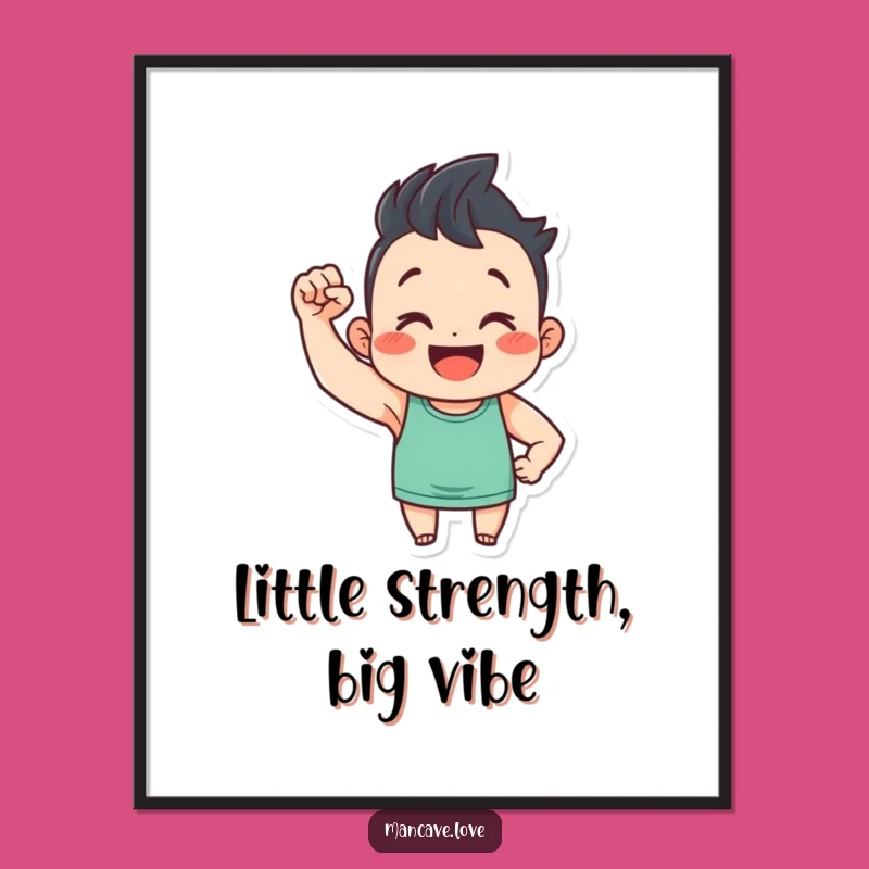 Funny Flexing Character Poster: Tiny Bicep Art, Motivational Humor Decor