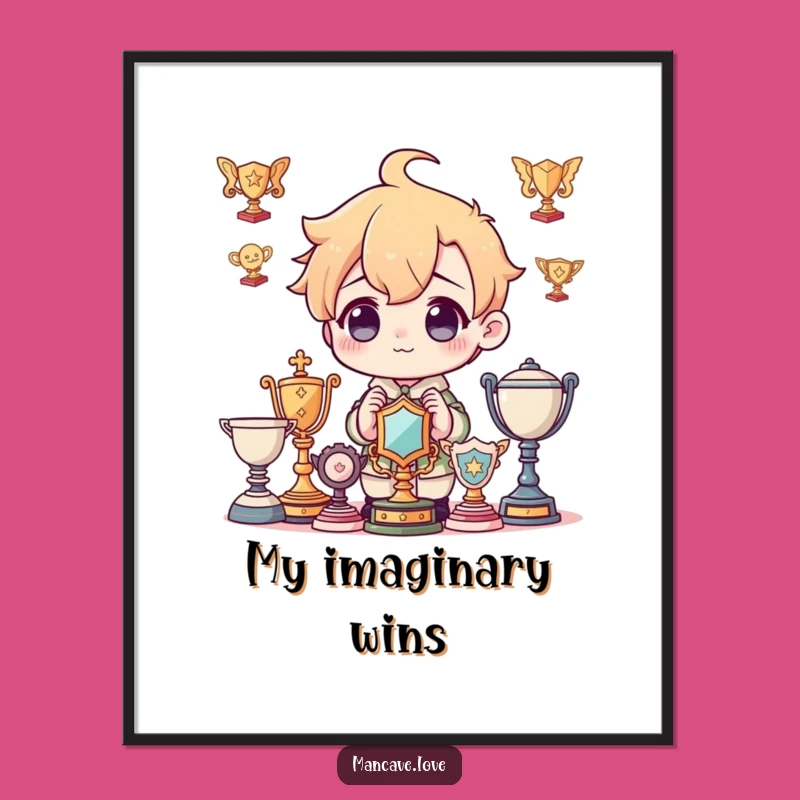 Funny Poster: Charming Character Admires Imaginary Wins