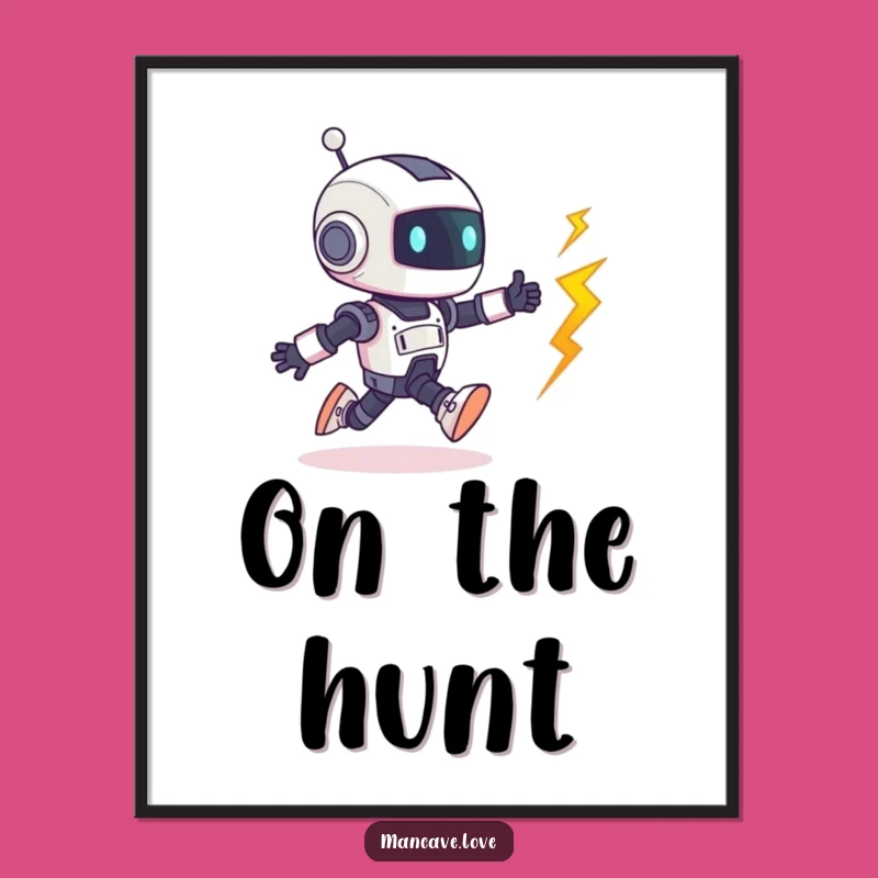 Funny Robot Bolt Chase Poster: Playful Wall Art, Perfect Humorous Gift for Decor