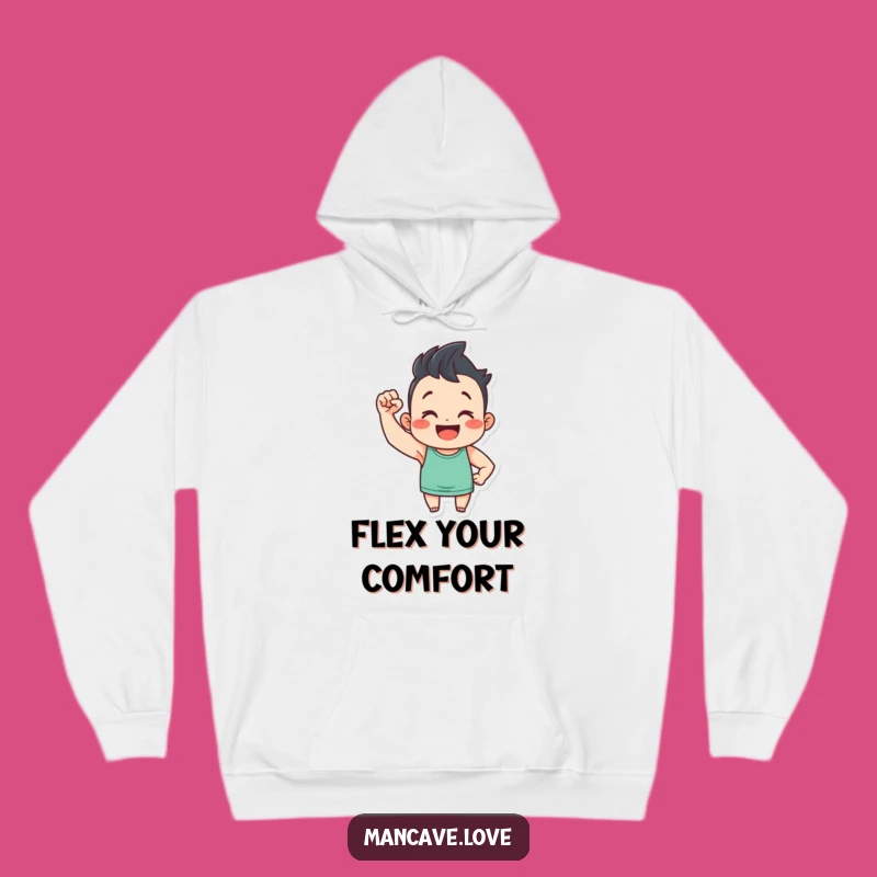 Funny Flexing Character Hoodie: Cozy Bicep Design, Perfect Comfort Gift