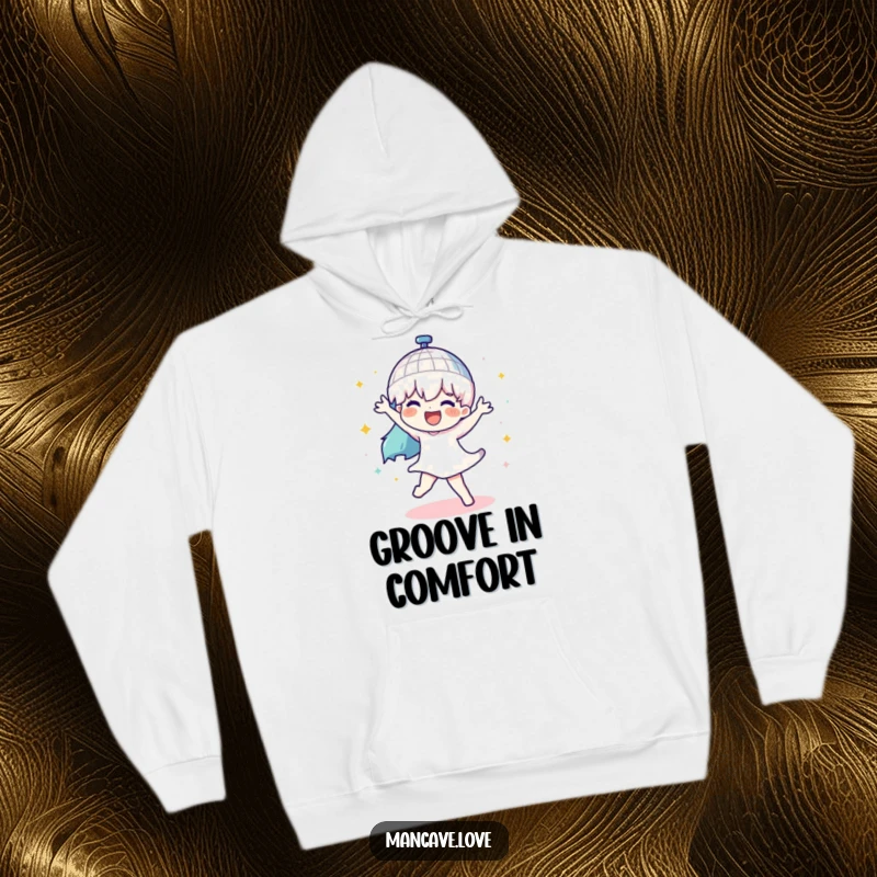 Funny hoodie featuring a character dancing with a spinning disco ball, perfect for staying warm and radiating party vibes.