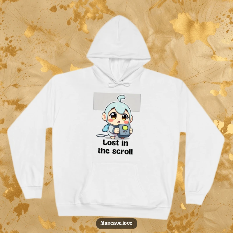 Funny Hoodie: A surprised character with wide eyes, gripping a TV remote, ready for an epic viewing session.