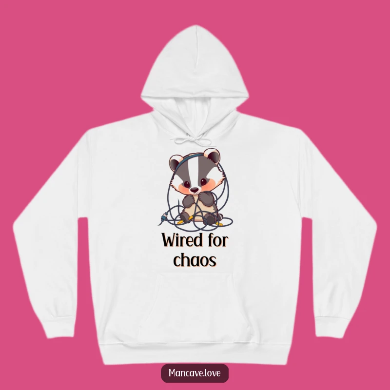 Funny Badger Wire Mess Hoodie: Cozy Curious Character, Perfect Humorous Gift for Comfort