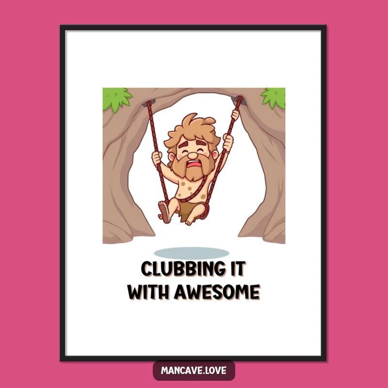 Funny Free Printable Caveman Art: Playful Club Swing Downloadable Poster