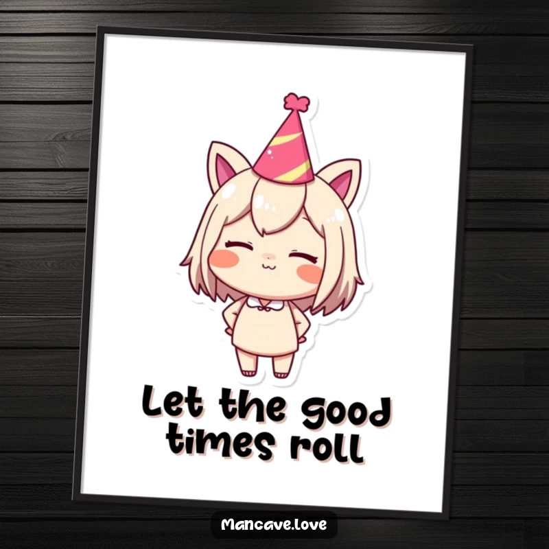 Funny Free Printable Wall Art of a character giving a confident wink while sporting a party hat, exuding fun.