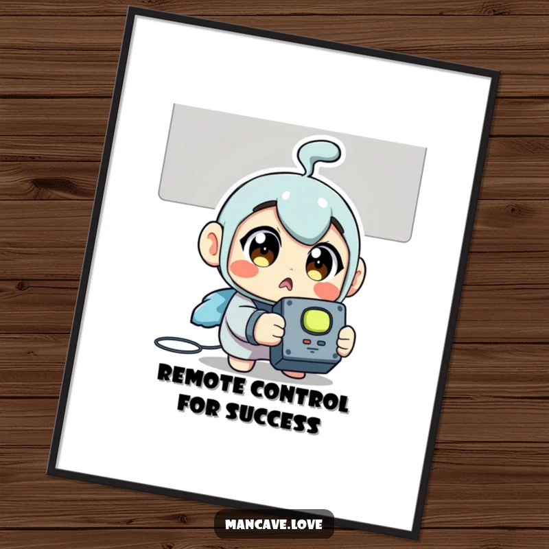 Funny Free Printable Wall Art: Character looking utterly surprised, remote control in hand.