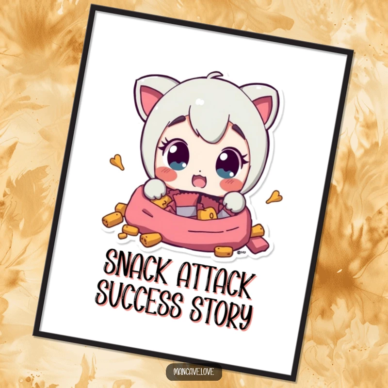 Funny Free Printable Wall Art: Character's eyes are wide with surprise upon discovering a hidden stash of delicious snacks.