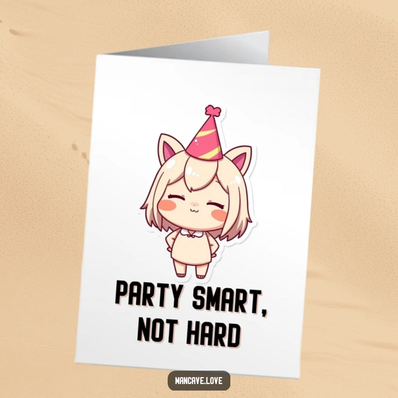 Funny Free Printable Birthday Card featuring a character in a party hat giving a confident wink, ready to celebrate.