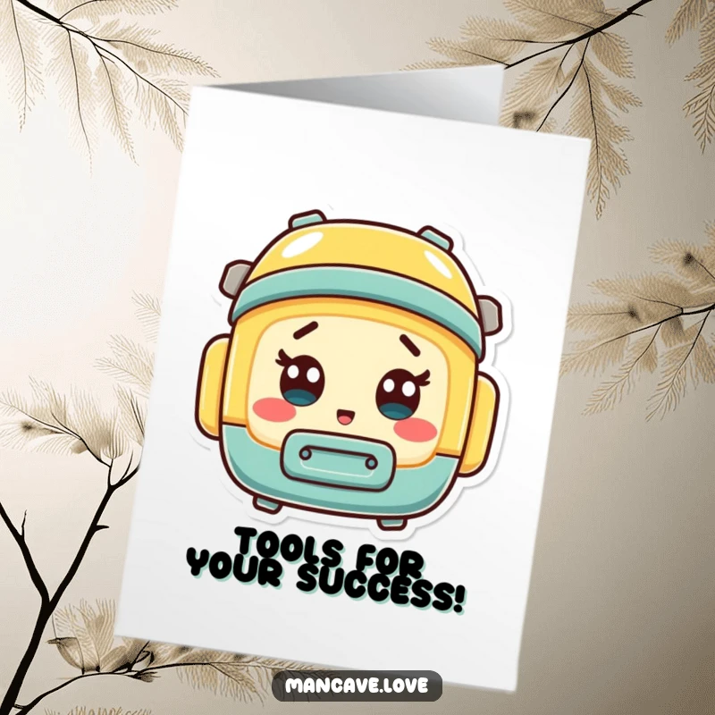 Funny Free Printable Congrats Card: A mini toolbox character looking comically surprised, perfect for celebrating unexpected achievements with humor.