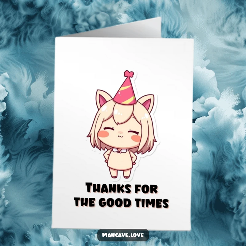 Funny Free Printable Thank You Card featuring a character winking confidently while wearing a party hat, perfect for gratitude.