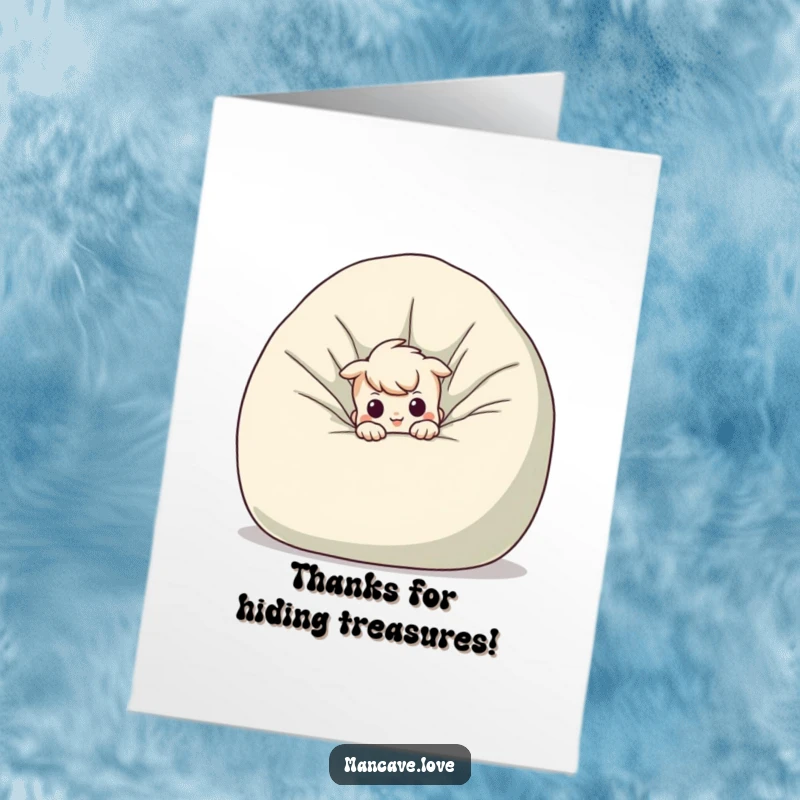 Funny Free Printable Thank You Card: A mischievous character peeking mischievously from behind a very large beanbag chair.