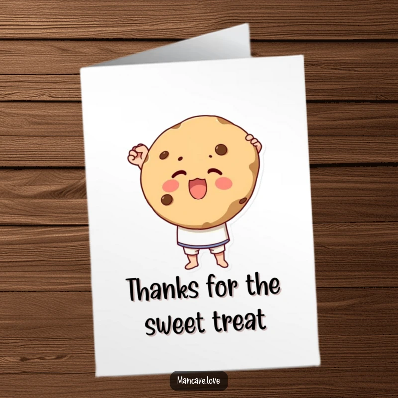 Funny Free Printable Thank You Card of a character proudly holding a giant cookie, perfect for sweet gratitude.
