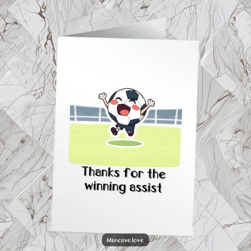 Funny Free Printable Football Thank You Card with a joyful character bouncing a football, expressing enthusiastic gratitude.
