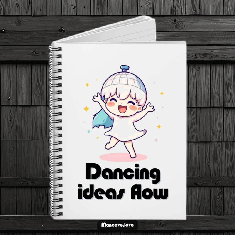 Funny notebook featuring a character dancing with a spinning disco ball, ideal for party planning, journaling, or note-taking.