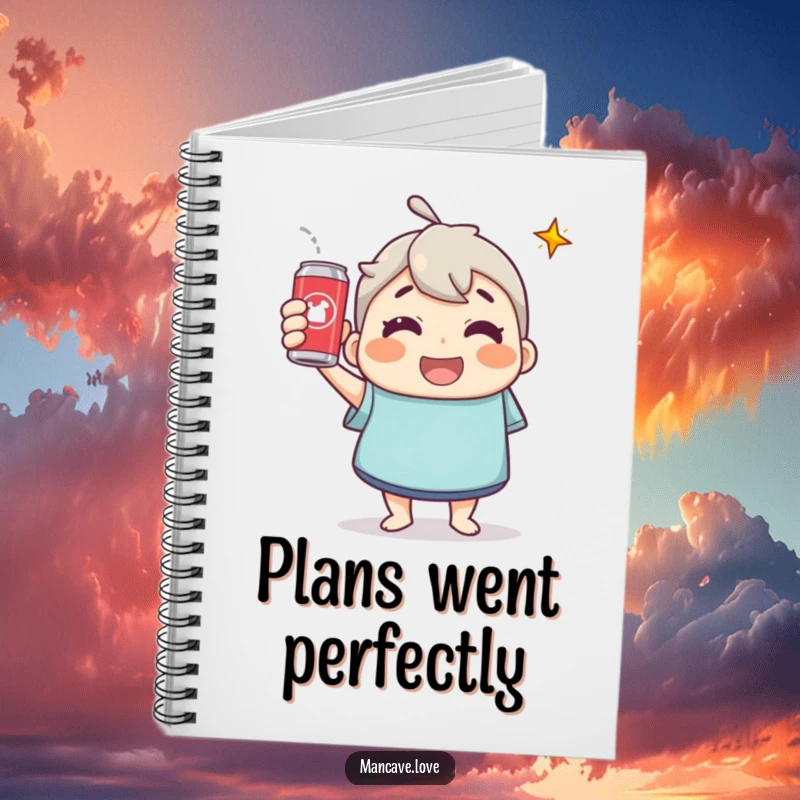 Funny Notebook: A cheerful character raising a soda can in a toast, perfect for writing down celebrations and bright ideas.